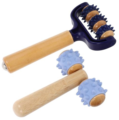 Toyvian 2pcs Wooden Massage Roller Set for Body Sculpting, Handheld Leg, Arm, and Foot Muscle Massage Tools for Home and Office Use