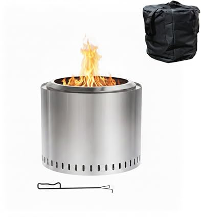 Relaxdays Feuerschale ohne Rauch, Edelstahl, HxD 40,5 x 49 cm, Standfuß & Aschebehälter, rauchfreie Feuerstelle, Silber