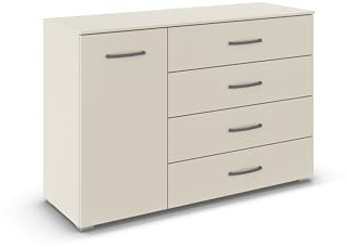 Rauch Möbel ADITIO, Kommode, Farbe Beige, Breite 120 cm | Sideboard im zeitlosen Stil, 1-türig, 4 Schubladen, Soft-Close, für Schlafzimmer, Gästezimmer, Wohnzimmer, Garderobe, Flur