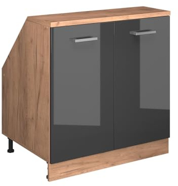 Vicco Dachschrägenschrank Rion, Anthrazit Hochglanz/Goldkraft Eiche, B80 x T60 cm mit 2 Türen, platzsparend für Dachschrägen