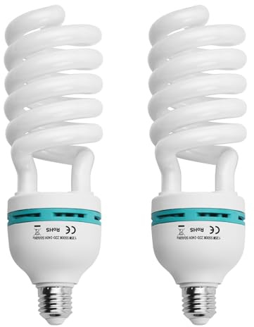Plyisty Lampadine per Fotografia 135W 5500K Base E27 per Illuminazione da Studio Softbox, Confezione da 2 Lampadine a Spirale LED per Luce Diurna CRI90 Ad Alto Rendimento per (Spina UE 220-240 V)