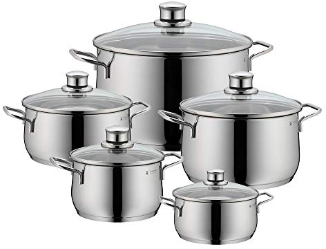 WMF 730086040 Diadem : 2 Faitouts Bas 16 et 20 Cm + 3 Faitouts Hauts 16, 20 et 24 Cm Avec Couvercle