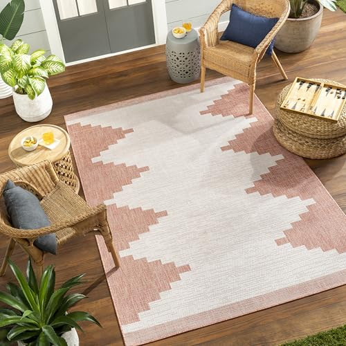 Livabliss Rubal Lagada Indoor Outdoor Rug, Boho – 130x180 cm, Coral & Ivory