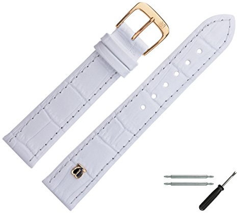 MARBURGER Uhrenarmband 20mm Leder Weiss Gold Alligator Prägung Mit Naht - Montage Set 5282020000220