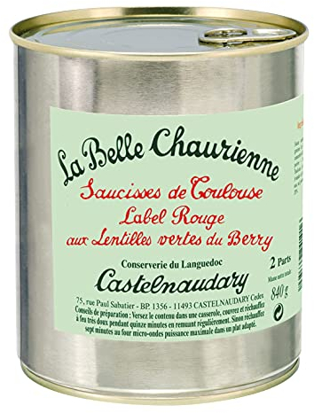 Saucisses de Toulouse aux Lentilles vertes du Berry, Label Rouge, Toulouser Würstchen mit grünen du Berry Linsen, französischer Linseneintopf, La Belle Chaurienne, 840g