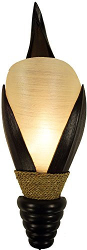 GURU SHOP Palmenblatt Wandlampe/Wandleuchte, in Bali Handgefertigt aus Naturmaterial, Palmholz - Modell Ibiza, Fiberglas, 55x22x15 cm, Wandleuchten