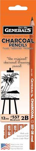 PA Distribution General's Charcoal Pencil, 2B Tip, Pack of 12, Black