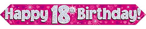9ft Banner Happy 18th Birthday Pink Foil Holographic Banner