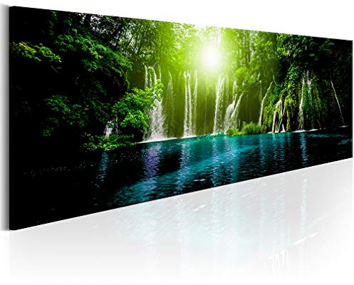 decomonkey Bilder Wasserfall 120x40 cm 1 Teilig Leinwandbilder Bild auf Leinwand Vlies Wandbild Kunstdruck Wanddeko Wand Wohnzimmer Wanddekoration Deko Wald Natur Landschaft