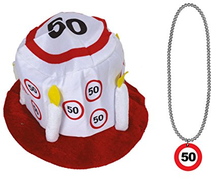 Karneval-Klamotten Geburtstagset 50 Jahre Verkehrsschild : Hut mit Halskette