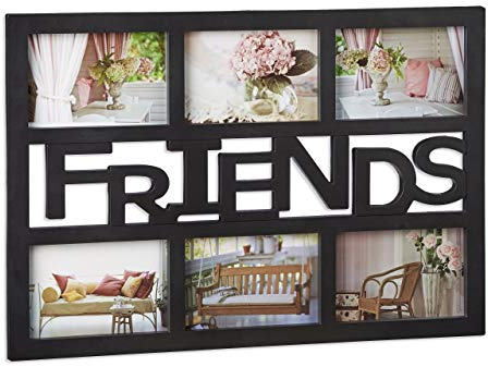 Relaxdays Bilderrahmen Freunde, Galerierahmen für 6 Fotos, Fotocollage Rahmen, Kunststoff, HBT: 33x48x1,5 cm, schwarz