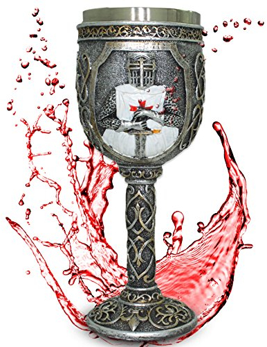 Deko Kelch ''Knight Templar'' - Verzierter Kreuzritter-Kelch (160ml) mit Ornamenten - Höhe 18 cm - Dekoration Mittelalter Fantasy
