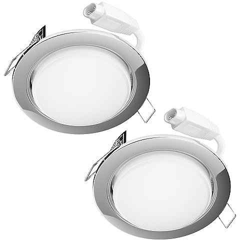 ledscom.de 2er Set LED Decken-Einbaustrahler RUBA chrom je 541lm warmweiß 3-Stufen Dimmen ohne Dimmer rund flach 107mm Ø Loch ca. 83-100mm Ø