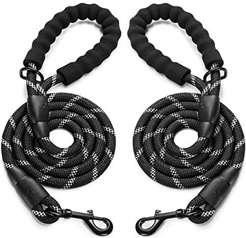JBYAMUK 5 FT Strong Dog Leash with Comfortable Padded Handle and Highly Reflective Threads for Medium and Large Dogs (5-FT, Black Black)