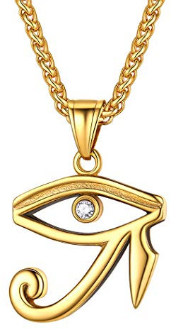 Suplight 18k vergoldet Horusauge Anhänger Halskette antikes Ägypten Symbol Auge des Horus mit 56+5cm Weizenkette Udjat-Auge Modeschmuck Accessoire für Pullover