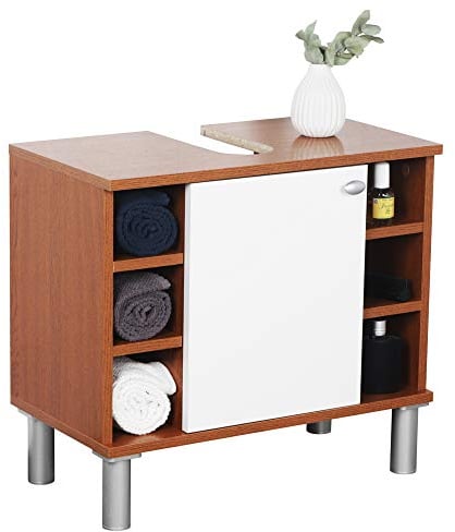 RICOO Waschbeckenunterschrank Badezimmerschrank Bad Unterschrank Waschbecken 60 cm breit Badunterschrank WM100-ER-W Badezimmer Waschtisch Schrank mit Regal Badmöbel Aufbewahrung Schmal Organizer