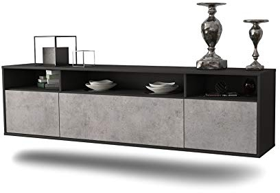 Lowboard Durham hängend (180x49x35cm) Korpus anthrazit matt - Front Beton Optik - Push to Open