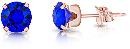 DTPsilver® - Orecchini Donna Argento 925 Placcato Oro Rosa con Cristallo Blu - Orecchini Punto Luce - Orecchini Piccoli a Lobo - Diametro 6 mm - Orecchini Blu Maestoso