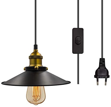 Crzpchas Vintage Hängelampe mit stecker Modern Pendelleuchte Deckenleuchte E27 Lampefassung Schwarz Hängeleuchte Metal Kronleuchter mit 450cm Kabel Schalter EU Stecker Max.60W (Ohne Glühbirne)