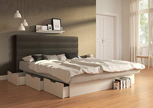 SuMa - Wasserbett 180x200 dual Schubkastenbett mit Bettkasten weiß und Kopfteil Largo, Farbe Carbon 180x200 cm