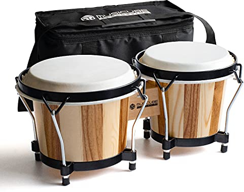 MUSICUBE Bongo Drums for Kids Adults Professional 6” and 7” Tunable Hand-Crafted Bongo Drum Percussion Instrument with Tuning Wrench and Storage Bag (Natural Skin)