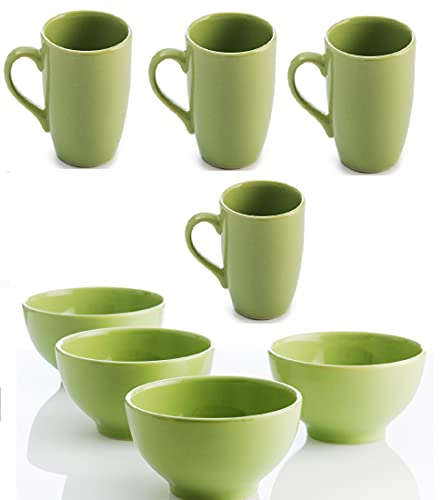 UNITED COLORS OF BENETTON Set desayunos: 4 Bowl y 4 Tazas, Loza, Verde, Ø11CM 360 ml + 650 ml