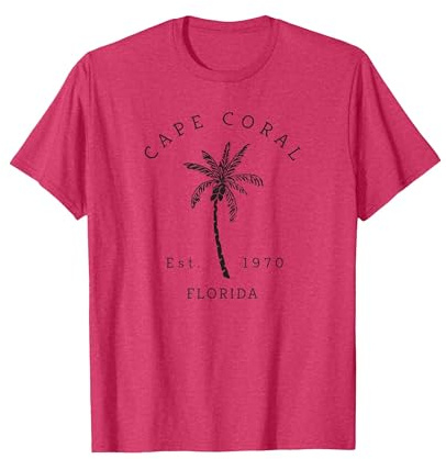 Rétro Cool Cape Coral Original Floride Plages Palmier T-Shirt, Homme, Rouge Chiné, XL