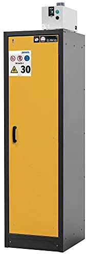 Gefahrstoffschrank aus Stahl, 564 mm x 1947 mm x 620 mm, schwarz/gelb, feuerbeständig, 30 min Brandschutz, hochwertige Materialien, 6 Wannen