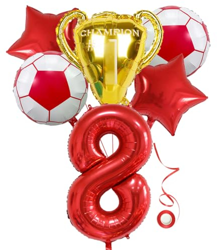 Jxuzh Fussball Geburtstag Fußball Party Deko Zubehör Fußball Geburtstagsdeko Jungen Luftballon 8. Geburtstag junge Soccer Party Fußball Ballons Deko Stern Ballon Rot Fußballfan Kindergeburtstag