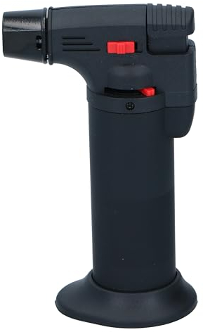 alpina Flambierbrenner - Crème Brûlée Gasbrenner - Nachfüllbar mit Butangas - Geeignet für Mehrere Gerichte - 11,5 x 6,5 x 4,5 cm - Sicherheitsschloss und Flammenregulierung - Kunststoff - Schwarz