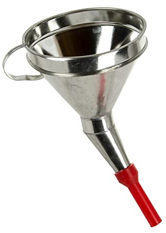 Fuel Funnel Angled with Fine Mesh Filter Strainer and Reducer for Easy Refilling, Lightweight Metal Funnel, Practical, Versatile