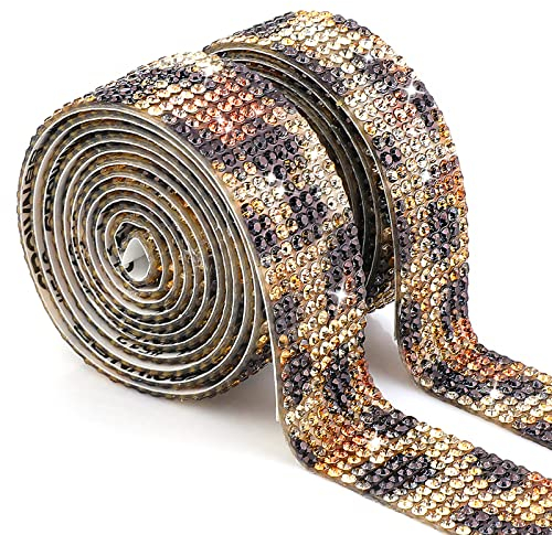 cobee Kristall-Strassbandrolle, 2 Rollen selbstklebende Diamantbänder, 2 Yards Bling DIY Strassbänder Diamant Aufkleber Banding Belt Wrap für Hochzeit Geburtstag Basteln Dekoration (Leopardendruck)