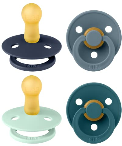 BIBS Colour Schnuller 4er-Pack, BPA-frei, Kirschform Nippel. Naturkautschuk/Latex, Hergestellt in Dänemark. 6-18 Monate (4er Pack), Baby Boy Colours