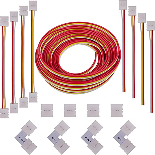 FSJEE 3 Polig LED Strip Verbinder Kit mit 5 Meter Verlängerungskabel,Strip to Strip Drahtverbinder,LED Eckverbinder,Lückenloser für LED Streifen 3 Polig 10mm