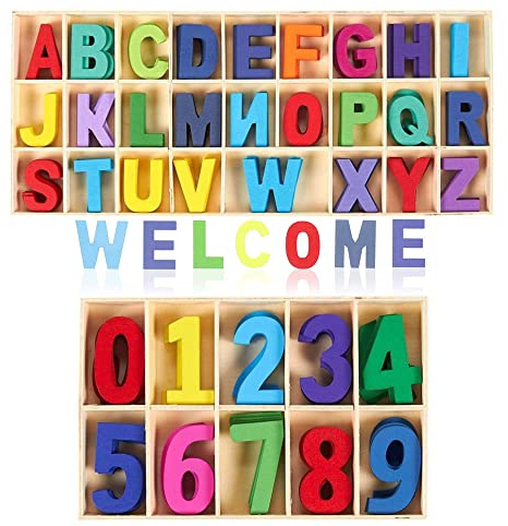 180 Stück Holz Buchstaben - Holzbuchstaben Set mit Alphabet und Nummern für Lernen, Deko, Kindererziehung und Kunsthandwerk DIY