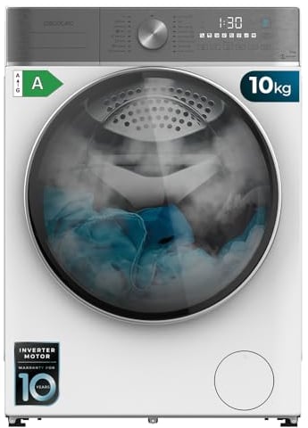 Cecotec Lavadora 10Kg Carga Frontal Bolero DressCode 10800 Inverter A 2000W, 1400 rpm, 16 Programas, Motor Inverter Plus, Vapor SteamMax, Lavado Inteligente, Detector de Carga