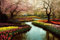adrium Holz-Bild 50 x 30 cm: Bunte Flusslandschaft im Frühjahr Holländisch Verbesserter Garten (191917624)