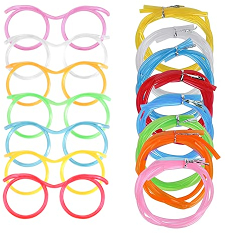 8 Pezzi Cannuccia Occhiali, Riutilizzabili Cannuccia, Cannucce Plastica Sciocche Divertenti Colorati Bicchieri di Paglia, per Bambini Festa Annuale Riunione Feste Compleanno