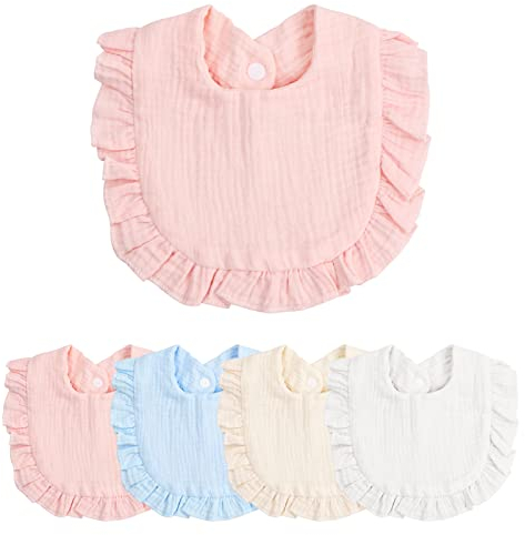 Xzeemo 4 pcs Baby Lätzchen, Baby Lätzchen aus 100% Baumwolle mit Druckknöpfen, Babylätzchen Weich Absorbierende, Sabberlätzchen Spucktücher Baby für Baby Jungen und Mädchen Kleinkinder 0-24 Monate(2)