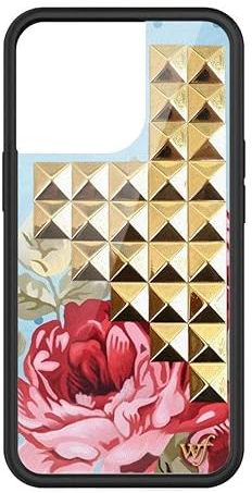 Wildflower Schutzhüllen – Blaues Blumenmuster mit goldener Pyramiden-Hülle, kompatibel mit iPhone 13 Pro, Blumen, Rosa, Geschenk, niedlich, trendig – schützender Stoßfänger, 1,2 m