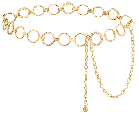 Mode Taille Kettengürtel für Damen - Strass Taillenkette Gürtel Gold Silber Metall Taillengürtel für Jeans Kleider