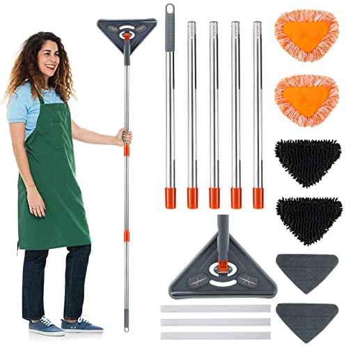 Triangle Cleaning Mop, 85in Long Handle Ceiling Wall Cleaning Mop with 6 Replaceable Head 360° Rotating Wall Mops Cleaner Microfiber Dry and Wet Dust Mops Cleaner Tool for Ceiling Floor Window
