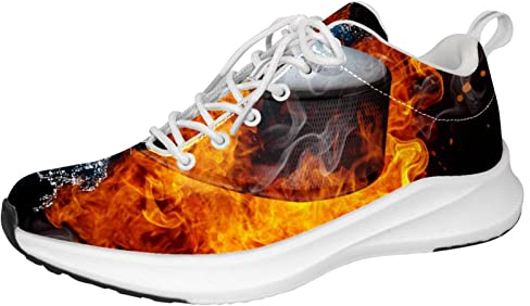 Personalisierte Herren-Sneaker, leichte Wanderschuhe, Laufschuhe, athletisch, Freizeit-Sneaker, Eishockey mit Flamme, mehrfarbig, 44 EU