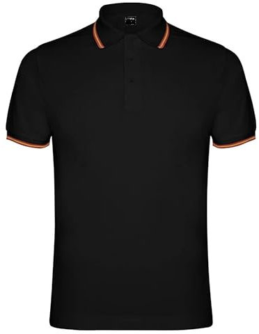 Pole piqué Maastrich| Ropa técnica Urbana para Hombre con Bandera de España Color Negro Manga Corta para Actividades al Aire Libre (S)
