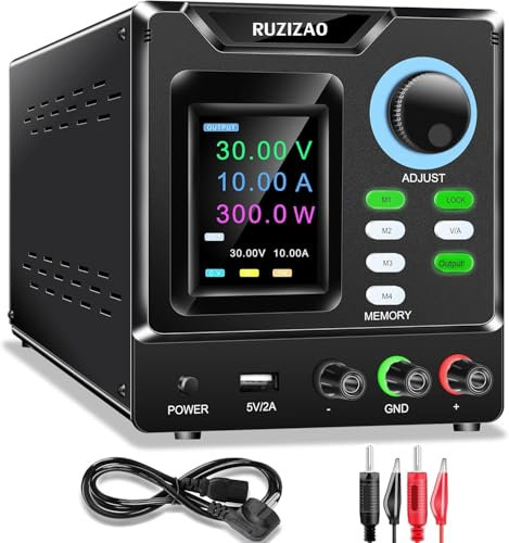 RUZIZAO Fuente de Alimentación Regulable, 30V 10A DC Fuentes de Alimentación de Laboratorio, Programable Fuente Alimentación Laboratorio con, Equipado con codificación, memoria, interruptor de salida