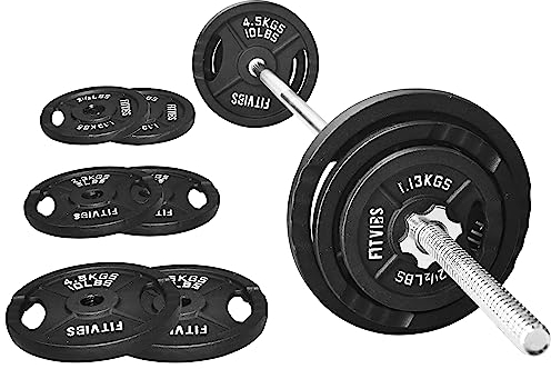 Signature Fitness Cast Iron Standard Weight Plates Including 5FT Standard Barbell with Star Locks, 45-Pound Set (35 Pounds Plates + 10 Pounds Barbell), Multiple Packages, Style #2