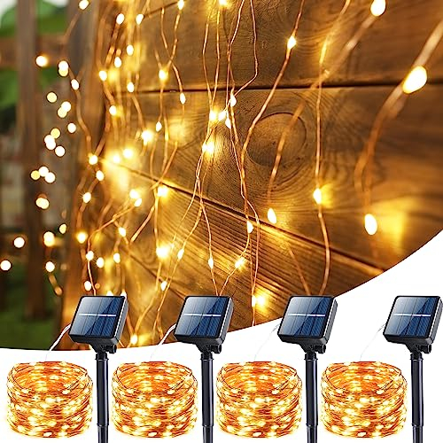 BrizLabs Lucine da Esterno Giardino, 4 Pacchi 600 LED Catena Luminosa Solare Esterno Luci Stringa Fata Solari 8 Modalità Impermeabile Decorative Per Patio Cortile Natale Albero Festa, Bianco Caldo