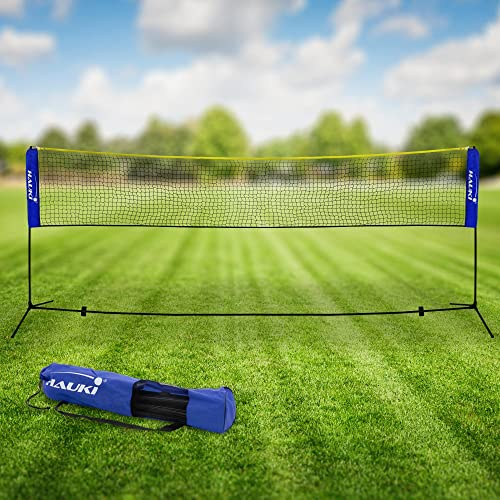 Hauki Badminton Netz, Tennisnetz 400 cm, Blau, H156 cm, Federballnetz Set inkl. 3X Federball, Transporttasche, stabilem Eisen-Gestell, Tragbares Volleyballnetz, Trainingsnetz Indoor & Outdoor, Garten