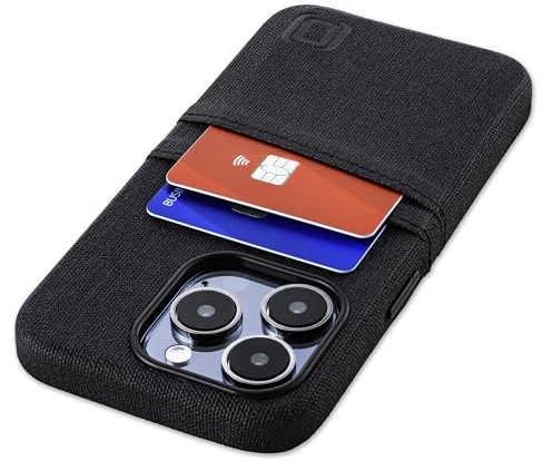 Dockem Luxe M2 Funda para iPhone 15 Pro con Tarjetero Cartera y Placa de Metal Integrada para Montaje Magnético: 2 Bolsillos para Tarjetas: Carcasa de Cuero Sintético Estilo Lona (Negro)