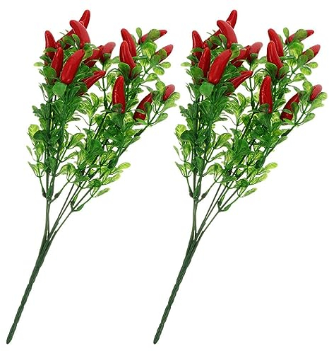 Garneck 2 Stück Künstlicher Pfefferstrauß Chili Haufen Kunststoff Rote Pfefferpflanze Gemüse Pfefferstiel Seidenblumenarrangements Für Vase Wohnkultur